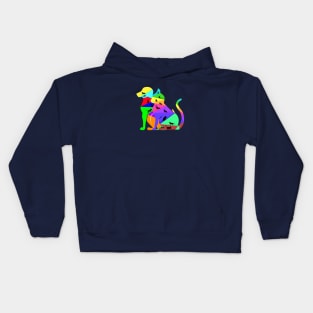 Colorful cute small puppies and kittens Kids Hoodie